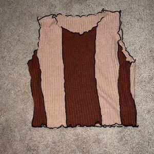 Brown and Tan Block Strip Cropped Tank Top- Medium